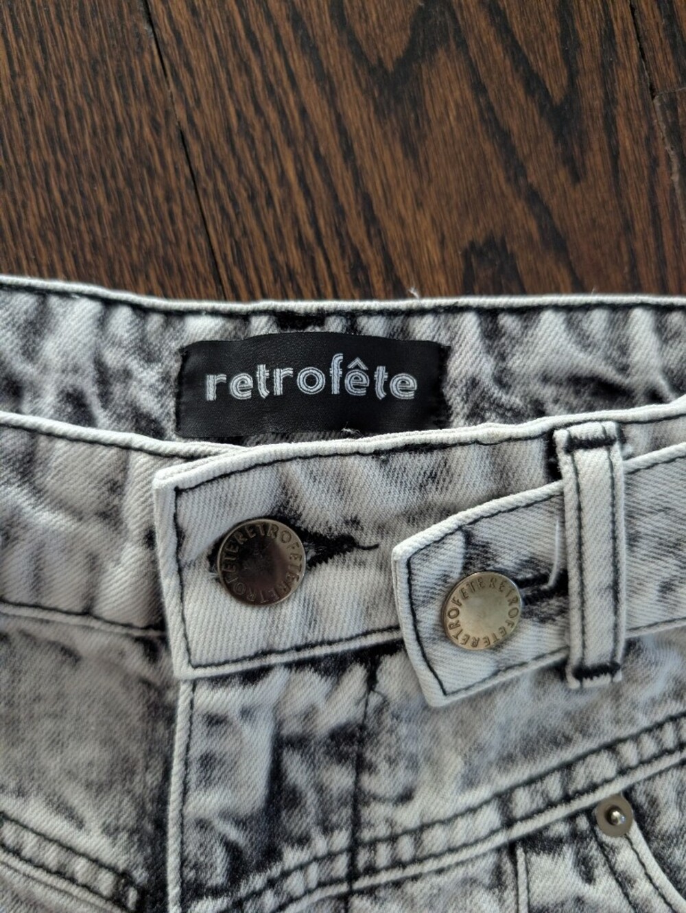 Retrofete Black & White Acid Wash Jean Shorts - Picture 4 of 4